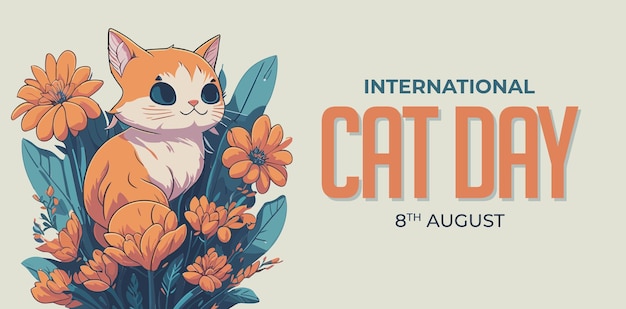 Hand drawn international cat day horizontal banner template