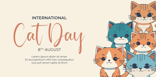 Vector hand drawn international cat day horizontal banner template