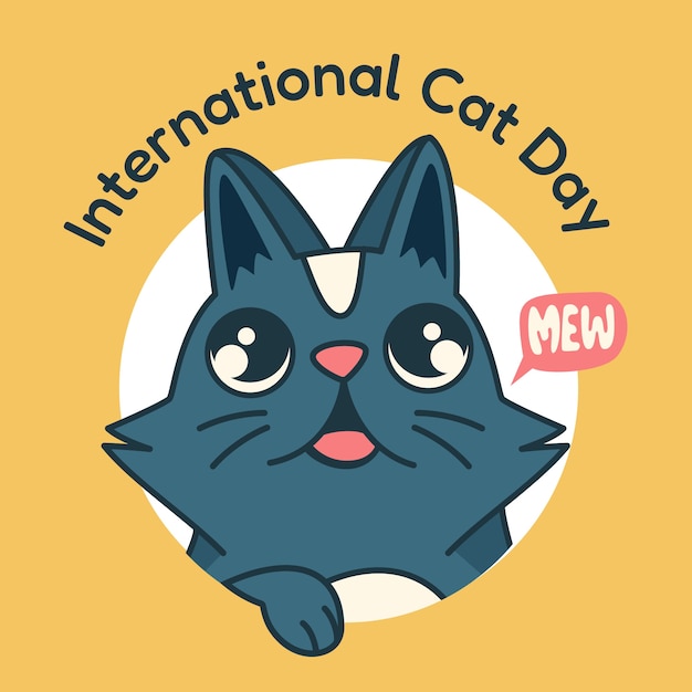 Hand drawn international cat day illustration with cat