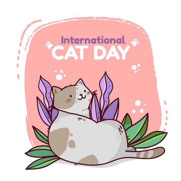 Hand drawn international cat day illustration