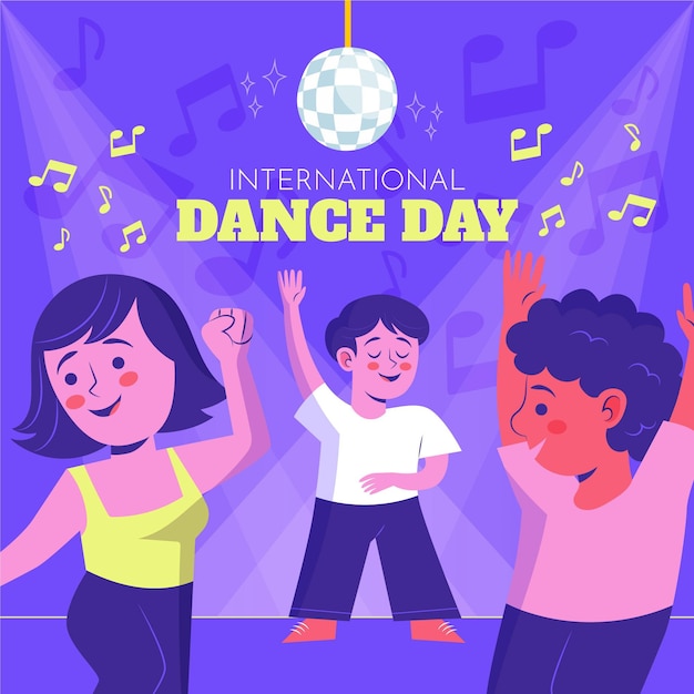 Hand-drawn international dance day illustration with people