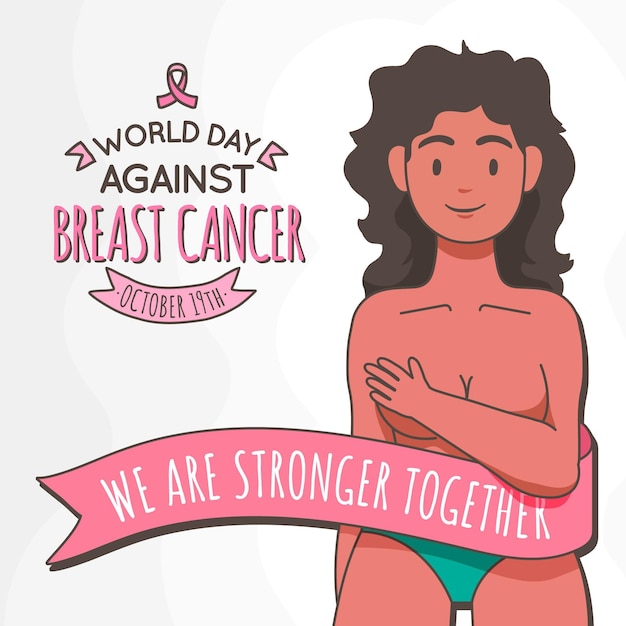 Hand drawn international day against breast cancer illustration