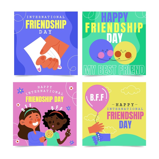 Hand drawn international friendship day instagram posts collection