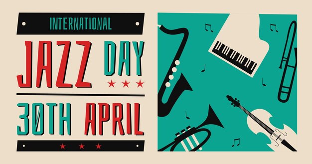 Hand drawn international jazz day illustration social media post template