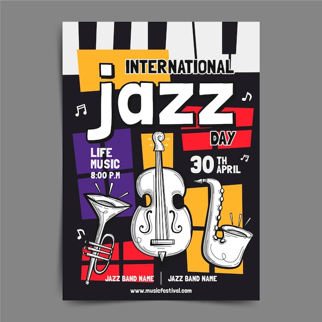 Hand drawn international jazz day poster template