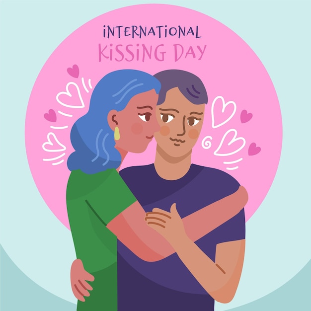 Hand drawn international kissing day illustration