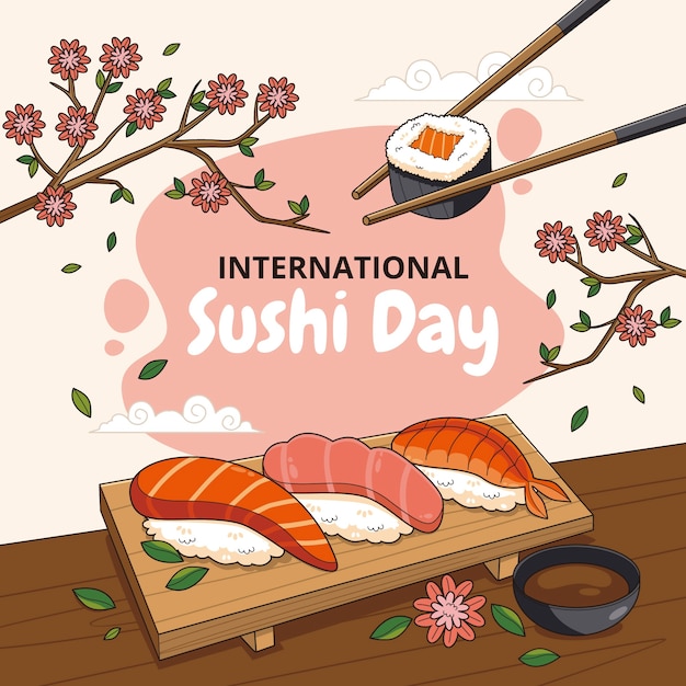 Vector hand drawn international sushi day illustration