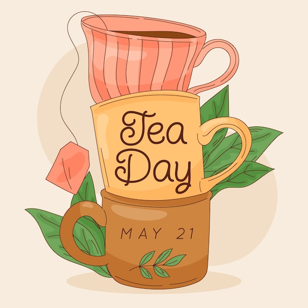 Hand drawn international tea day illustration