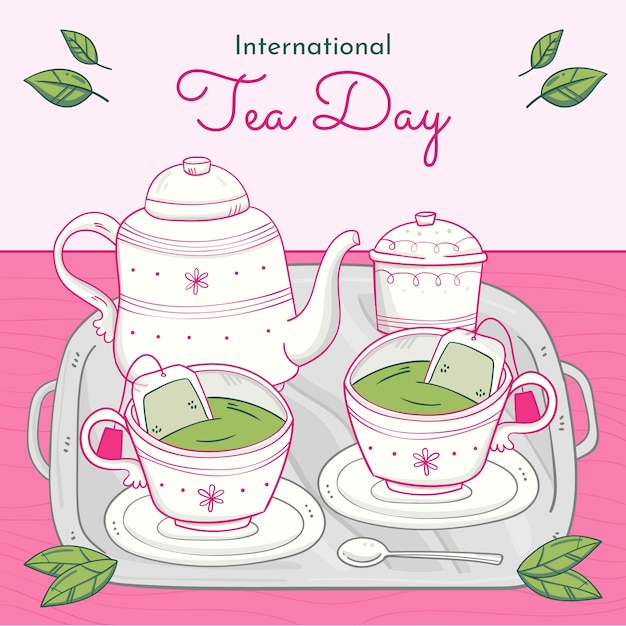 Hand drawn international tea day illustration