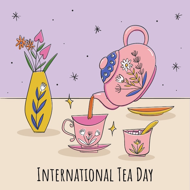 Hand drawn international tea day illustration