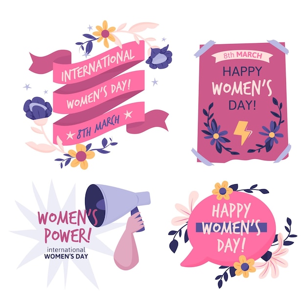 Hand-drawn international women's day badge pack