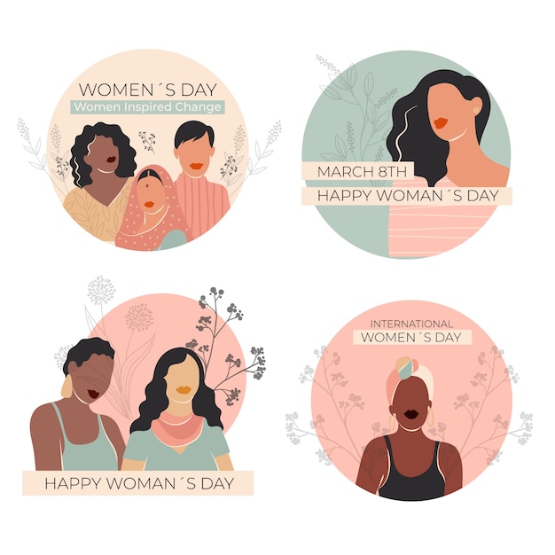 Hand drawn international women's day labels collection