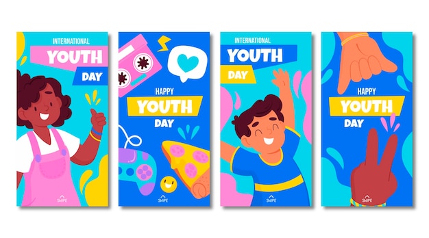 Hand drawn international youth day stories collection