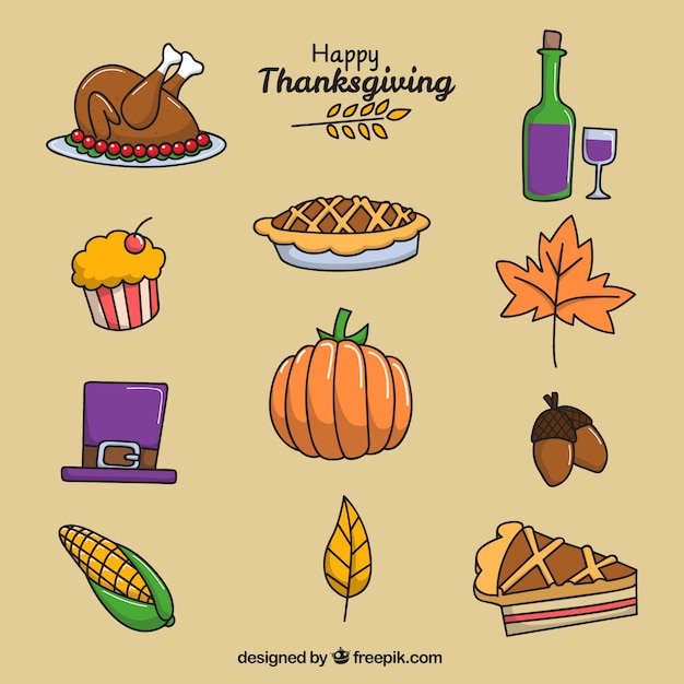 Vector hand-drawn items for thanksgiving day