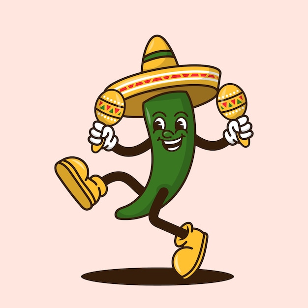 Hand drawn jalapeno  cartoon illustration