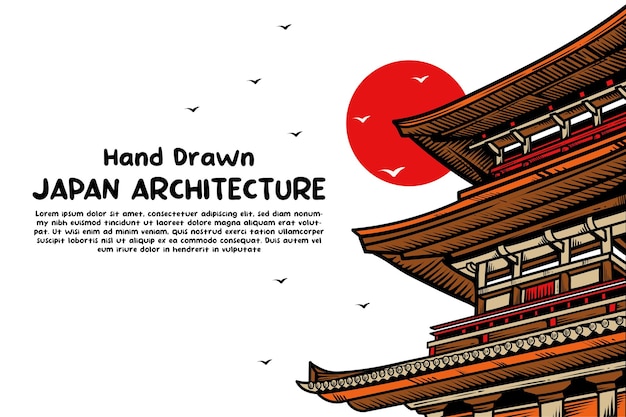 hand drawn japanese architecture vector illustration 003