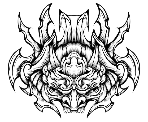 Hand drawn Japanese Oni demon mask coloring Free Vector