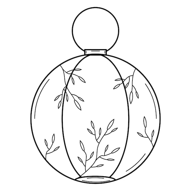 Hand drawn Japanese paper lantern with decoration in the form of plants. Doodle. Vector illustration