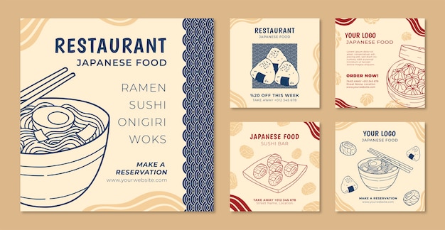 Hand drawn japanese restaurant instagram posts