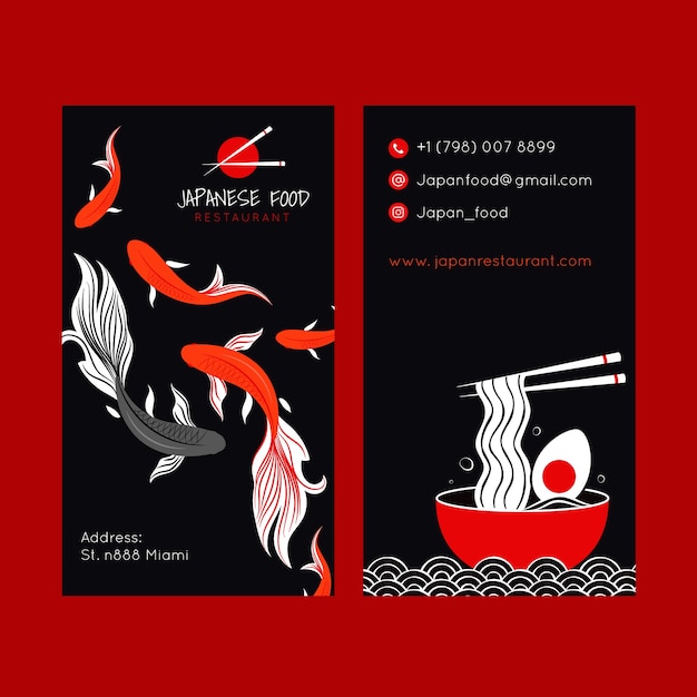 Hand drawn japanese restaurant vertical business card