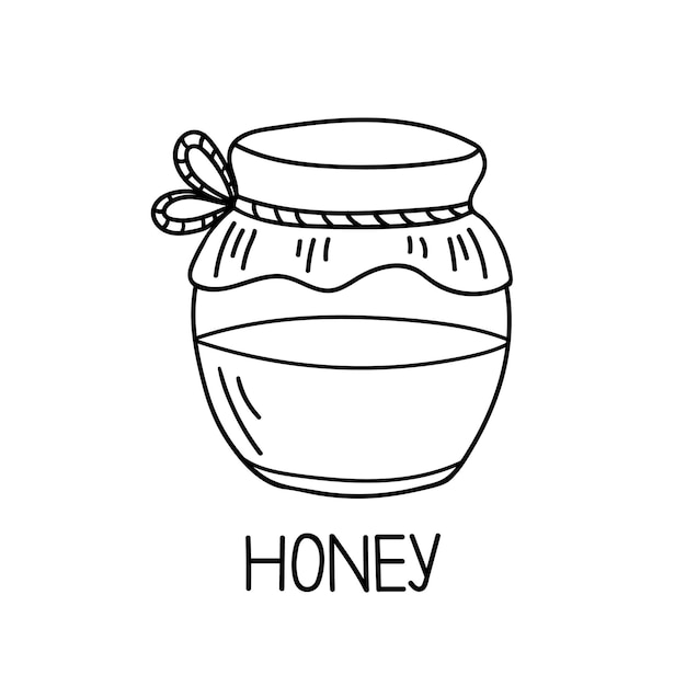 Hand drawn Jar of honey. Doodle sketch style.