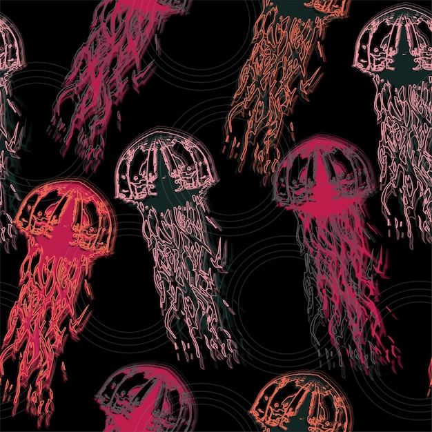 Hand drawn jellyfish texture Raster hand drawn watercolor seamless pattern Sea collection