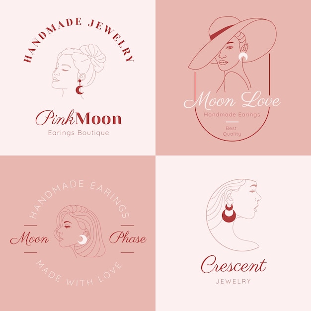 hand drawn jewelry logo pack beauty with earing for online shop elegant style different pose