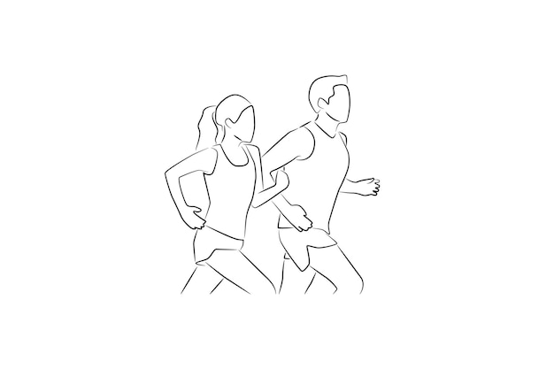 Hand drawn jogging oneline continuous single line art