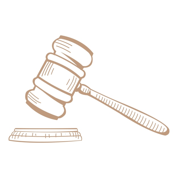 Vector hand drawn judge gavel sketch isolated on white