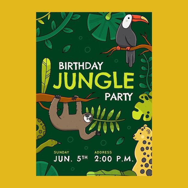 Hand drawn jungle party invitation template