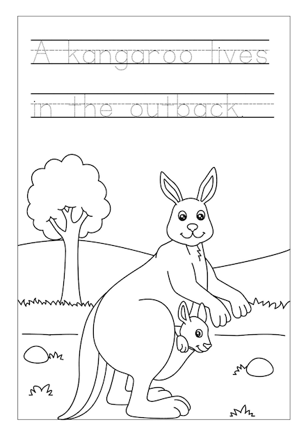 Vector hand drawn kangaroo coloring page illustration