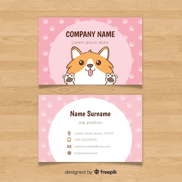 Hand drawn kawaii business card template