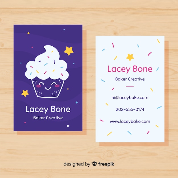 Vector hand drawn kawaii business card template