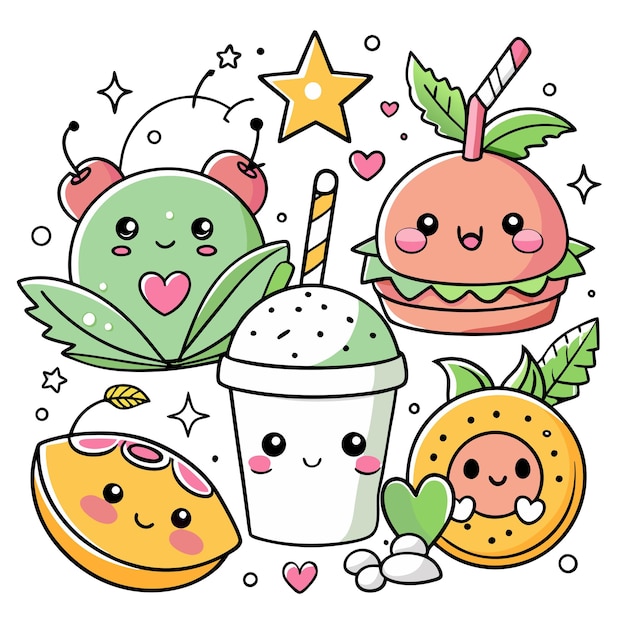 Vector hand drawn kawaii coloring book ai generative