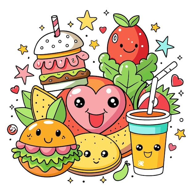 Hand drawn kawaii coloring book AI Generative