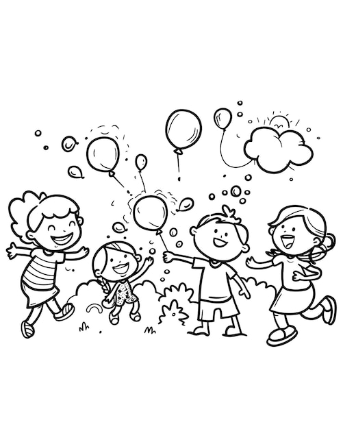 Hand drawn kawaii coloring book illustration for kids Black and white illustration