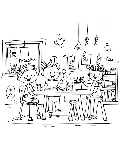 Hand drawn kawaii coloring book illustration for kids Black and white illustration