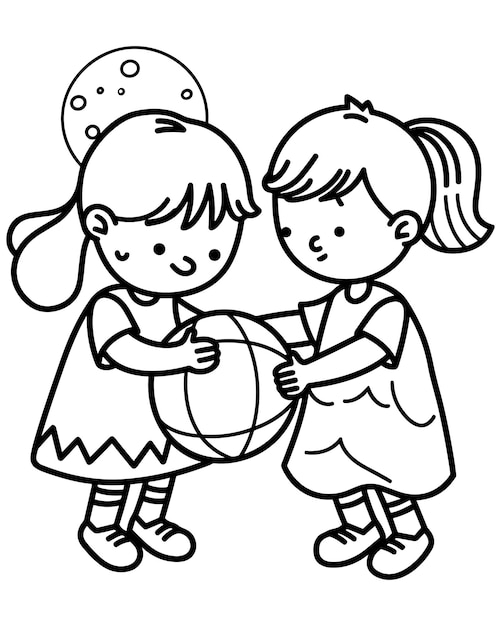 Hand drawn kawaii coloring book illustration for kids Black and white illustration