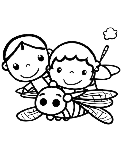 Hand drawn kawaii coloring book illustration for kids Black and white illustration