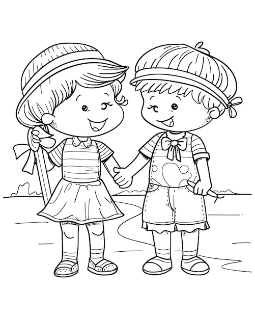 Hand drawn kawaii coloring book illustration for kids Black and white illustration