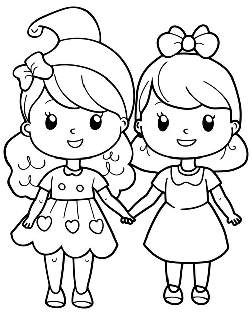 Vector hand drawn kawaii coloring book illustration for kids black and white illustration