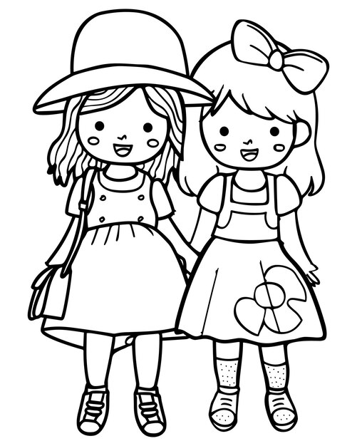 Vector hand drawn kawaii coloring book illustration for kids black and white illustration