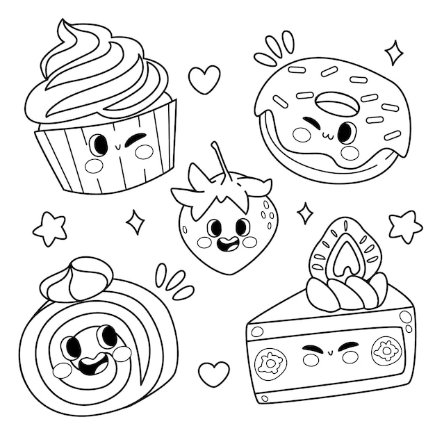 Vector hand drawn kawaii coloring book illustration