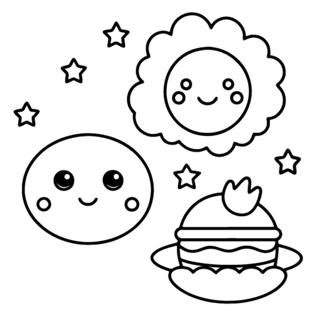 Vector hand drawn kawaii coloring book illustration