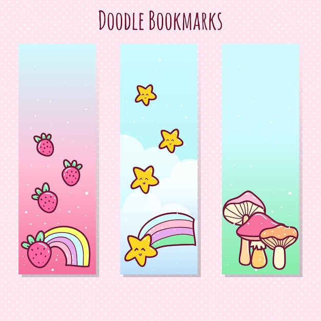 Hand drawn kawaii doodle bookmarks