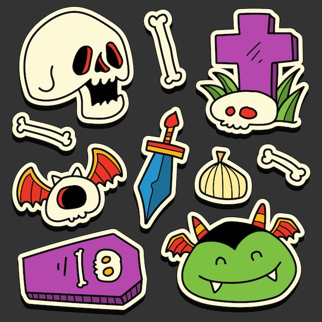 hand drawn kawaii doodle halloween cartoon sticker design