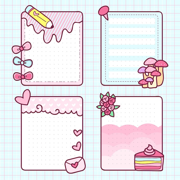 Hand drawn kawaii doodle planner scrapbook elements