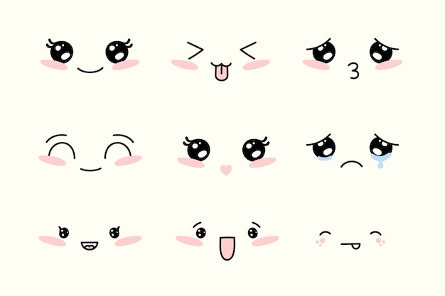 Hand drawn kawaii face collection