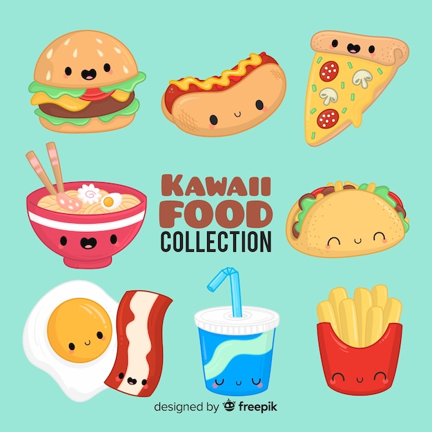 Hand drawn kawaii food collection