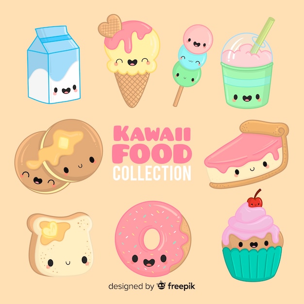 Hand drawn kawaii food collection